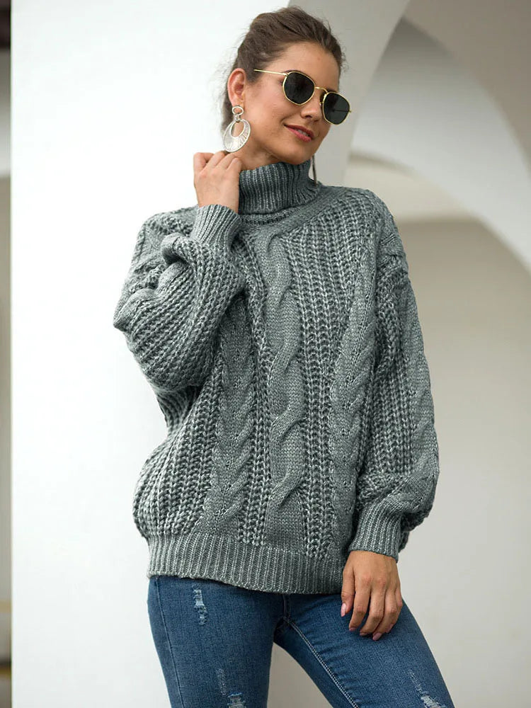 Suéter feminino de tricô com gola alta