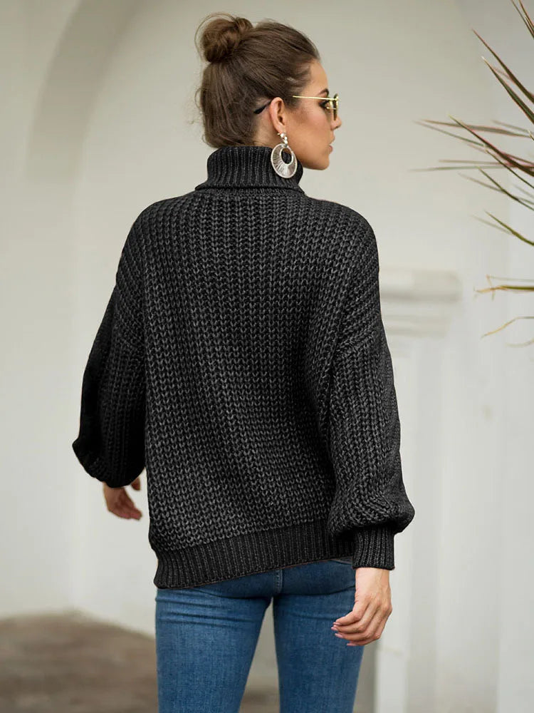 Suéter feminino de tricô com gola alta